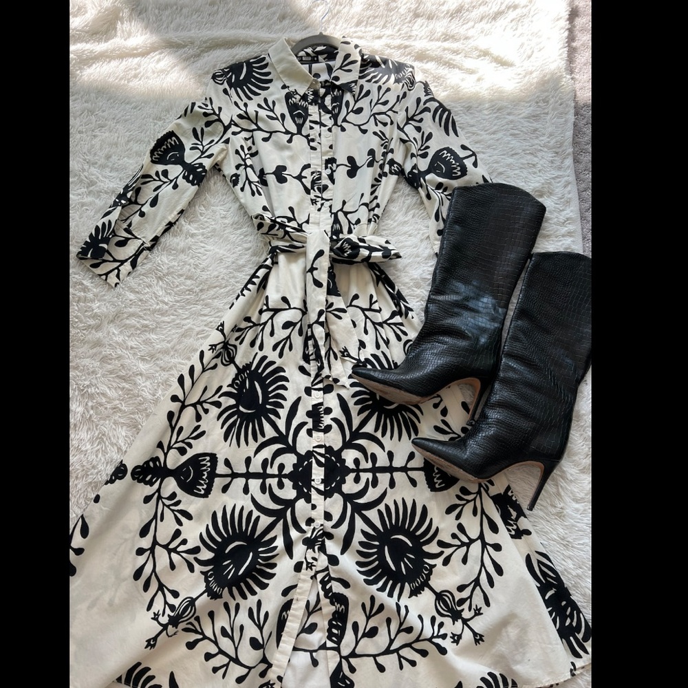 Zara - black and white button front Midi Dress size M